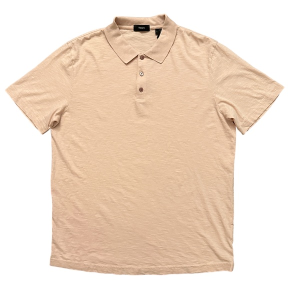 Theory Other - Theory Polo Shirt Mens Size L Short Sleeve Button Knit Pima Cotton Peach